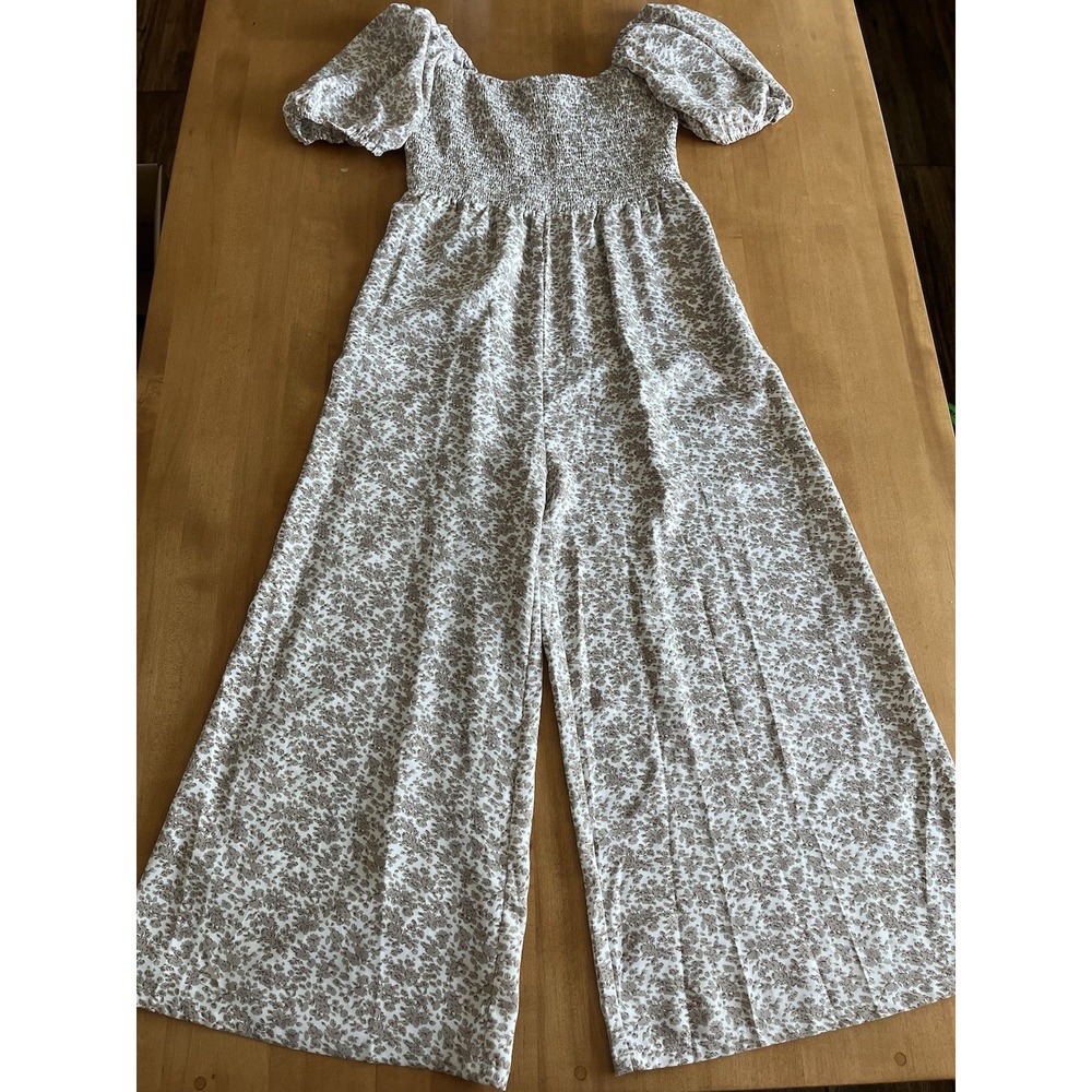 ANTHROPOLOGIE Entro Floral Jumpsuit Sz M Medium Wide Leg Boho Modern Ruched